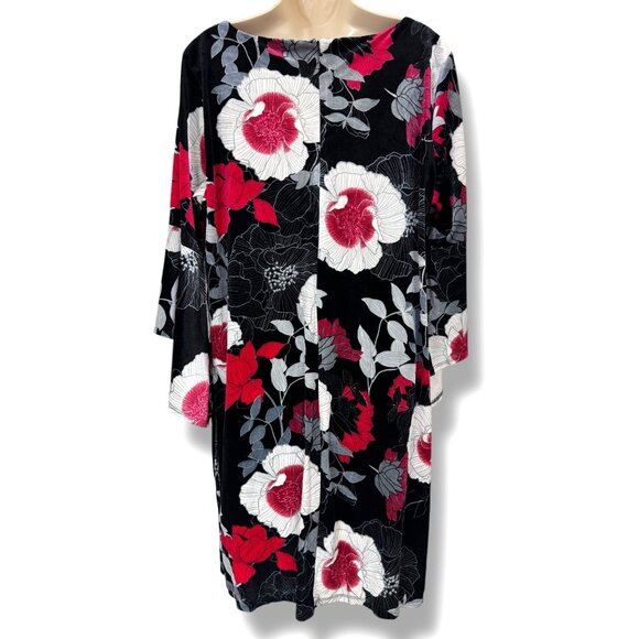 Notations‎ Floral Print Bell Sleeve Velvet Shift Dress Size 2X 18 20 Plus Sz New - Picture 3 of 7